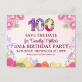 Floral 100e verjaardag Save the date, pastel 100 Briefkaart (Voorkant)