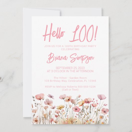 Floral 100e verjaardag van de roze Floral Kaart (Voorkant)