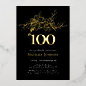 Floral 100ste verjaardag Gold Foil Uitnodiging (Voorkant)