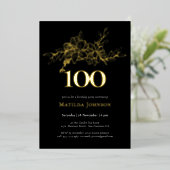 Floral 100ste verjaardag Gold Foil Uitnodiging (Staand Voorkant)