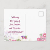 Floral 100ste verjaardag uitnodiging - Elegant 100 (Achterkant)