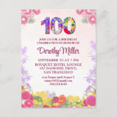 Floral 100ste verjaardag uitnodiging - Elegant 100 (Voorkant)