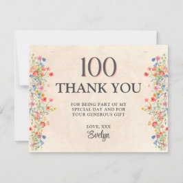 Floral 100th Birthday – Elegant Wildflower Bedankkaart