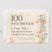Floral 100th Birthday – Elegant Wildflowers Save The Date (Voorkant)