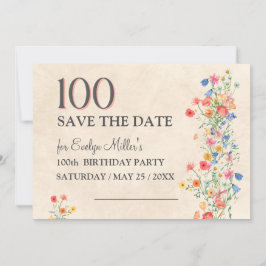 Floral 100th Birthday – Elegant Wildflowers Save The Date