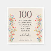Floral 100th Birthday – Elegant Wildflowers Servet (Voorkant)