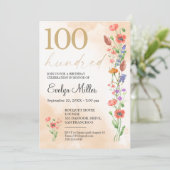 Floral 100th Birthday – Golden Wildflowers Design Kaart (Staand voorkant)