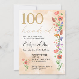 Floral 100th Birthday – Golden Wildflowers Design Kaart