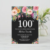 Floral 100th Birthday Invitation Kaart (Staand voorkant)