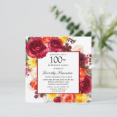 Floral 100th Birthday Party (kleurrijk Roos) Kaart (Staand voorkant)