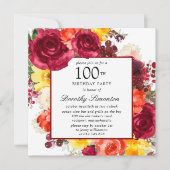 Floral 100th Birthday Party (kleurrijk Roos) Kaart (Voorkant)