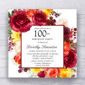 Floral 100th Birthday Party (kleurrijk Roos) Kaart