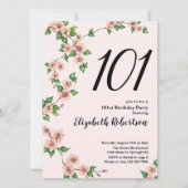 Floral 101st Birthday Invitation in Blush Pink Kaart (Voorkant)