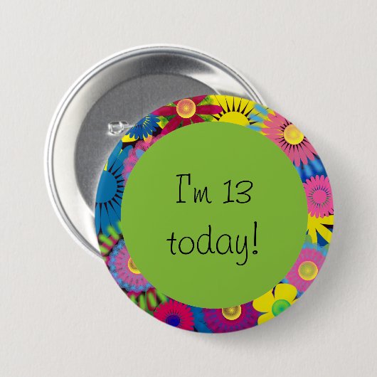 Floral 13th Birthday Button (Voorkant /achterkant)