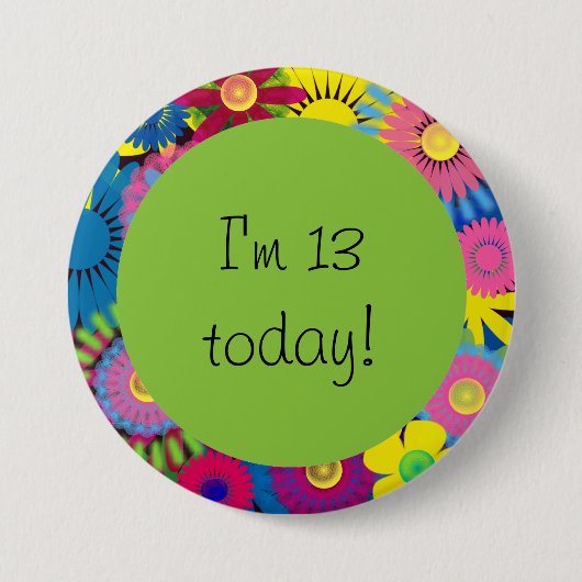 Floral 13th Birthday Button (Voorkant)
