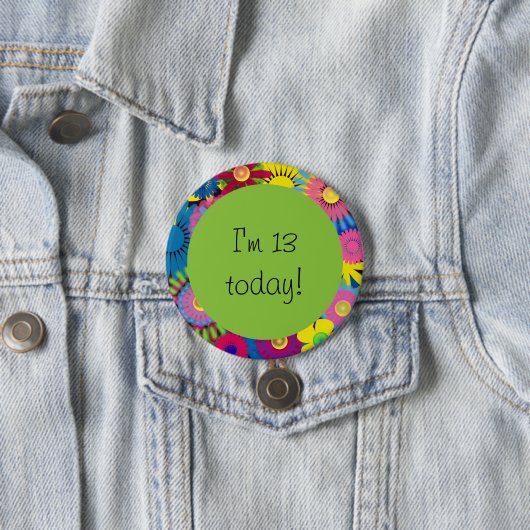 Floral 13th Birthday Button (In situ)