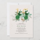 Floral 15 Emerald Green Cream en Gold Quinceanera Kaart (Voorkant)
