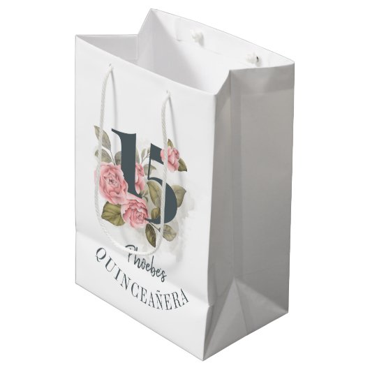 Floral 15e verjaardag Quinceanera Rustic Medium Cadeauzakje (Voorkant Gekanteld)