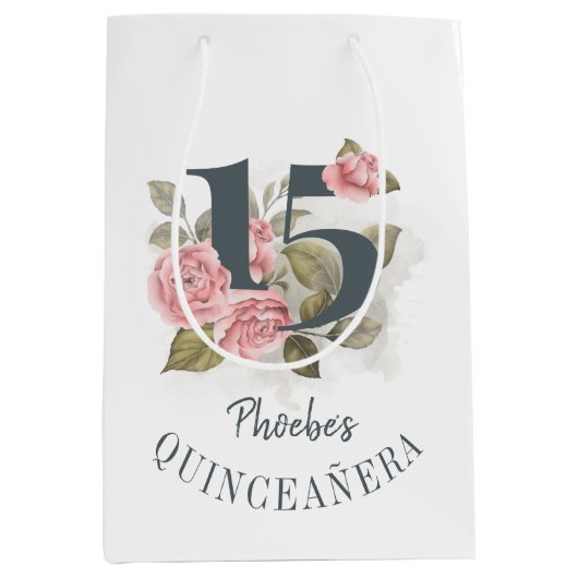 Floral 15e verjaardag Quinceanera Rustic Medium Cadeauzakje (Voorkant)