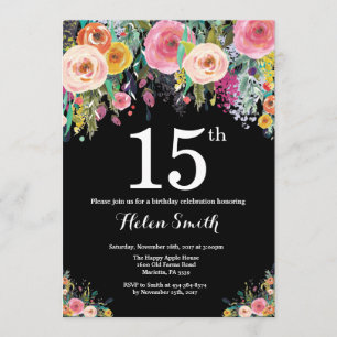 Floral 15th Birthday Invitation Kaart