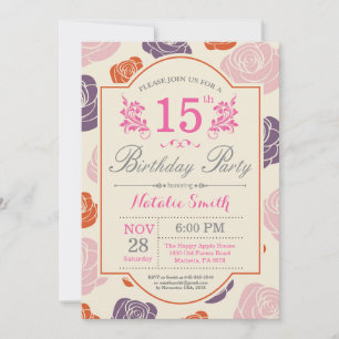 Floral 15th Birthday Invitation roze Roses Kaart