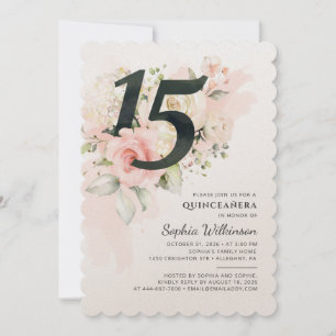 Floral 15th Birthday Quinceanera Birthday Party Kaart