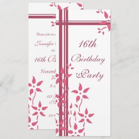 Floral 16e verjaardag kaart (Voorkant / Achterkant)