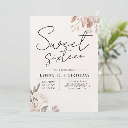 Floral 16e Verjaardagsfeest Kaart (Staand voorkant)
