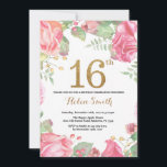 Floral 16th Birthday Invitation Gold Glitter Kaart<br><div class="desc">Floral 16th Birthday Invitation for Girl Waterverf botanische bloem. Gold Glitter. Roze pinda's bloemen. Kinder dame Birthday. Voor verdere aanpassing,  te klikken gelieve de knoop "van de Aanpassing het"en ons ontwerphulpmiddel te gebruiken om deze sjabloon te wijzigen.</div>