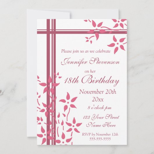 Floral 18e verjaardag kaart (Achterkant)