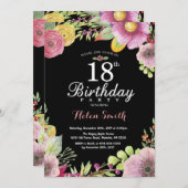 Floral 18e verjaardag Uitnodiging voor vrouwen (Voorkant / Achterkant)