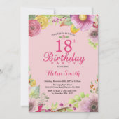 Floral 18e verjaardag uitnodiging voor vrouwen roz (Voorkant)