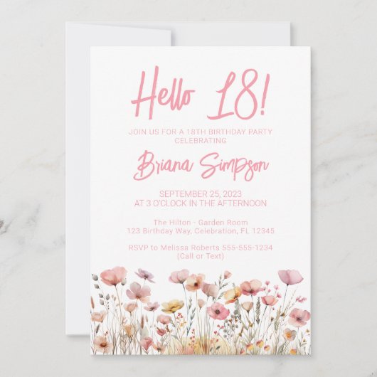 Floral 18e verjaardag van de roze Floral Kaart (Voorkant)