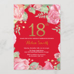 Floral 18th Birthday Gold Glitter Red Kaart<br><div class="desc">Floral 18th Birthday Invitation for Women. Waterverf botanische bloem. Gold Glitter. Rode achtergrond. Roze pinda's Floral Flowers. Volwassen verjaardag. Voor verdere aanpassing,  te klikken gelieve de knoop "van de Aanpassing het"en ons ontwerphulpmiddel te gebruiken om deze sjabloon te wijzigen.</div>