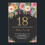 Floral 18th Birthday Invitation Gold Glitter Kaart<br><div class="desc">Floral 18th Birthday Invitation for Women. Waterverf Floral Flower. Zwart en goudglitter. Roze,  geel,  Oranje,  Paars ventilator. Volwassen verjaardag. Voor verdere aanpassing,  te klikken gelieve de knoop "van de Aanpassing het"en ons ontwerphulpmiddel te gebruiken om deze sjabloon te wijzigen.</div>