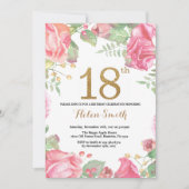 Floral 18th Birthday Invitation Gold Glitter Kaart (Voorkant)