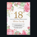 Floral 18th Birthday Invitation Gold Glitter Kaart<br><div class="desc">Floral 18th Birthday Invitation for Women. Waterverf botanische bloem. Gold Glitter. Roze pinda's Floral Flowers. Volwassen verjaardag. Voor verdere aanpassing,  te klikken gelieve de knoop "van de Aanpassing het"en ons ontwerphulpmiddel te gebruiken om deze sjabloon te wijzigen.</div>