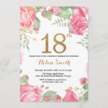 Floral 18th Birthday Invitation Gold Glitter Kaart<br><div class="desc">Floral 18th Birthday Invitation for Women. Waterverf botanische bloem. Gold Glitter. Roze pinda's Floral Flowers. Volwassen verjaardag. Voor verdere aanpassing,  te klikken gelieve de knoop "van de Aanpassing het"en ons ontwerphulpmiddel te gebruiken om deze sjabloon te wijzigen.</div>