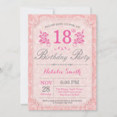 Floral 18th Birthday Invitation Pink for Women Kaart (Voorkant)