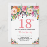 Floral 18th Birthday Invitation Pink Kaart<br><div class="desc">Floral 18th Birthday Invitation for Women. Waterverf bloem. Roze, geel, Oranje, Paars ventilator. Volwassen verjaardag. 30e 40e 50e 60e 70e 90e 100e 13e 15e 16e 18e 20e 21e elke leeftijd. Voor verdere aanpassing, te klikken gelieve de knoop "van de Aanpassing het"en ons ontwerphulpmiddel te gebruiken om deze sjabloon te wijzigen....</div>