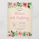 Floral 18th Birthday Invitation Pink Waterverf Kaart<br><div class="desc">Floral 18th Birthday Invitation roze Waterverf Flower. Volwassen verjaardag. Vrouwen Bday Bash nodigen uit. Roze bloem. Vintage. 13e 15e 16e 18e 21e 30e 40e 50e 60e 70e 90e 100e, Alle leeftijden. Voor verdere aanpassing, te klikken gelieve de knoop "van de Aanpassing het"en ons ontwerphulpmiddel te gebruiken om deze sjabloon te...</div>