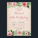 Floral 18th Birthday Invitation Pink Waterverf Kaart<br><div class="desc">Floral 18th Birthday Invitation roze Waterverf Flower. Volwassen verjaardag. Vrouwen Bday Bash nodigen uit. Roze bloem. Vintage. 13e 15e 16e 18e 21e 30e 40e 50e 60e 70e 90e 100e, Alle leeftijden. Voor verdere aanpassing, te klikken gelieve de knoop "van de Aanpassing het"en ons ontwerphulpmiddel te gebruiken om deze sjabloon te...</div>