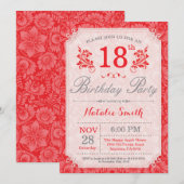 Floral 18th Birthday Invitation Red for Women Kaart (Voorkant / Achterkant)