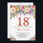 Floral 18th Birthday Invitation Red Kaart<br><div class="desc">Floral 18th Birthday Invitation for Women. Waterverf bloem. Rood, roze, geel, Oranje, Paars ventilator. Volwassen verjaardag. 30e 40e 50e 60e 70e 90e 100e 13e 15e 16e 18e 20e 21e elke leeftijd. Voor verdere aanpassing, te klikken gelieve de knoop "van de Aanpassing het"en ons ontwerphulpmiddel te gebruiken om deze sjabloon te...</div>