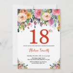 Floral 18th Birthday Invitation Red Kaart<br><div class="desc">Floral 18th Birthday Invitation for Women. Waterverf bloem. Rood, roze, geel, Oranje, Paars ventilator. Volwassen verjaardag. 30e 40e 50e 60e 70e 90e 100e 13e 15e 16e 18e 20e 21e elke leeftijd. Voor verdere aanpassing, te klikken gelieve de knoop "van de Aanpassing het"en ons ontwerphulpmiddel te gebruiken om deze sjabloon te...</div>