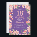Floral 18th Birthday Pink Flowers Paars Violet Kaart<br><div class="desc">Floral 18th Birthday Pink Flowers Paars Violet Birthday Invitation. Voor verdere aanpassing,  te klikken gelieve de knoop "van de Aanpassing het"en ons ontwerphulpmiddel te gebruiken om deze sjabloon te wijzigen.</div>