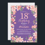 Floral 18th Birthday Pink Flowers Paars Violet Kaart<br><div class="desc">Floral 18th Birthday Pink Flowers Paars Violet Birthday Invitation. Voor verdere aanpassing,  te klikken gelieve de knoop "van de Aanpassing het"en ons ontwerphulpmiddel te gebruiken om deze sjabloon te wijzigen.</div>