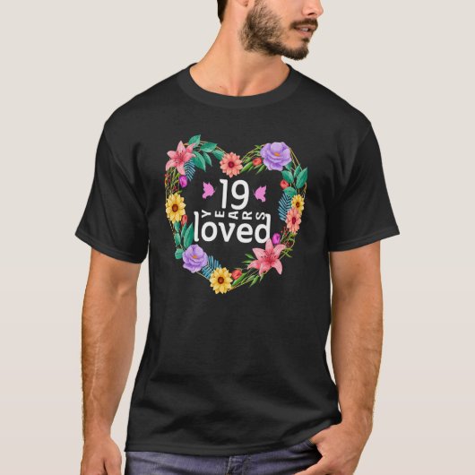 Floral 19 jaar oud bruiloft Jubileum T-shirt (Voorkant)
