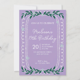 Floral 19th Birthday Invitation Lilac Coquette Kaart