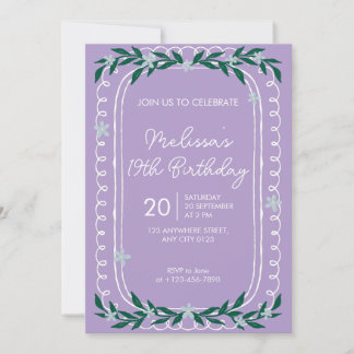 Floral 19th Birthday Invitation Lilac Coquette Kaart